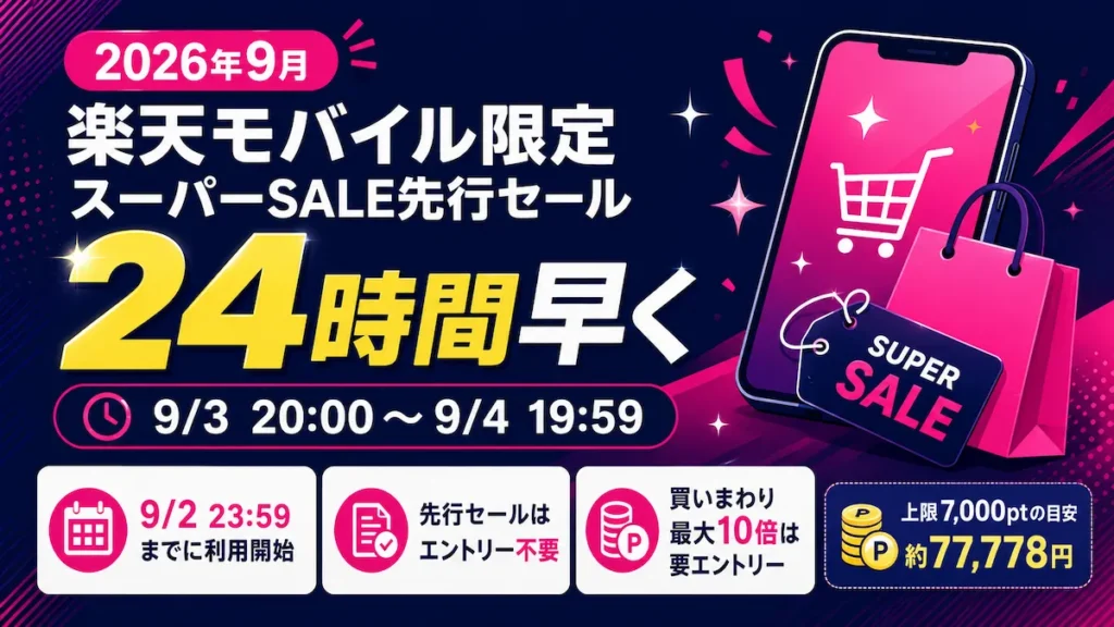 2026年9月楽天スーパーSALEの楽天モバイル24時間先行セールと買いまわり最大10倍