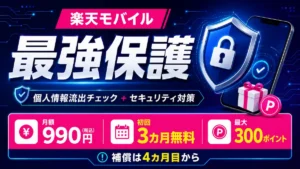 楽天モバイル最強保護は月額990円、初回3カ月無料で最大300ポイント、補償は4カ月目から